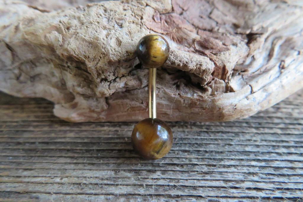 Yellow Tiger's Eye Natural Stone 14G Curved Barbell