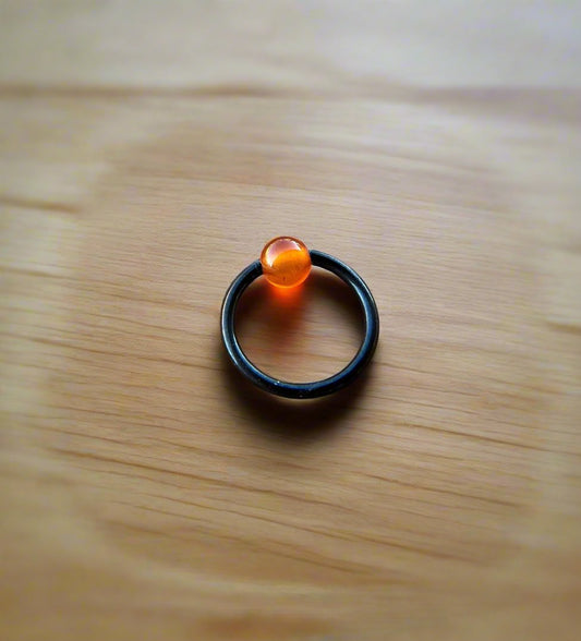 Natural Carnelian Stone Bead Black Titanium Plated CBR Ring Hoop 16G (1.2mm) 14G (1.6mm) Nose Septum Piercing 316L Steel Spooky Halloween