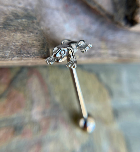 100% Solid 316L Surgical Steel Frog Toad Tongue Ring Barbell Bar 14G (1.6mm) Piercing Barbells Tarnish-Free Hypoallergenic Witchy Fairy