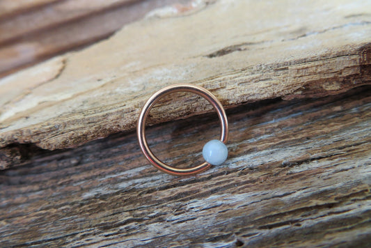 Natural Aquamarine Quartz Stone Bead Rose Gold Titanium Plated CBR Ring Hoop 16G (1.2mm) 14G (1.6mm) Nose Cartilage Septum Piercing Steel