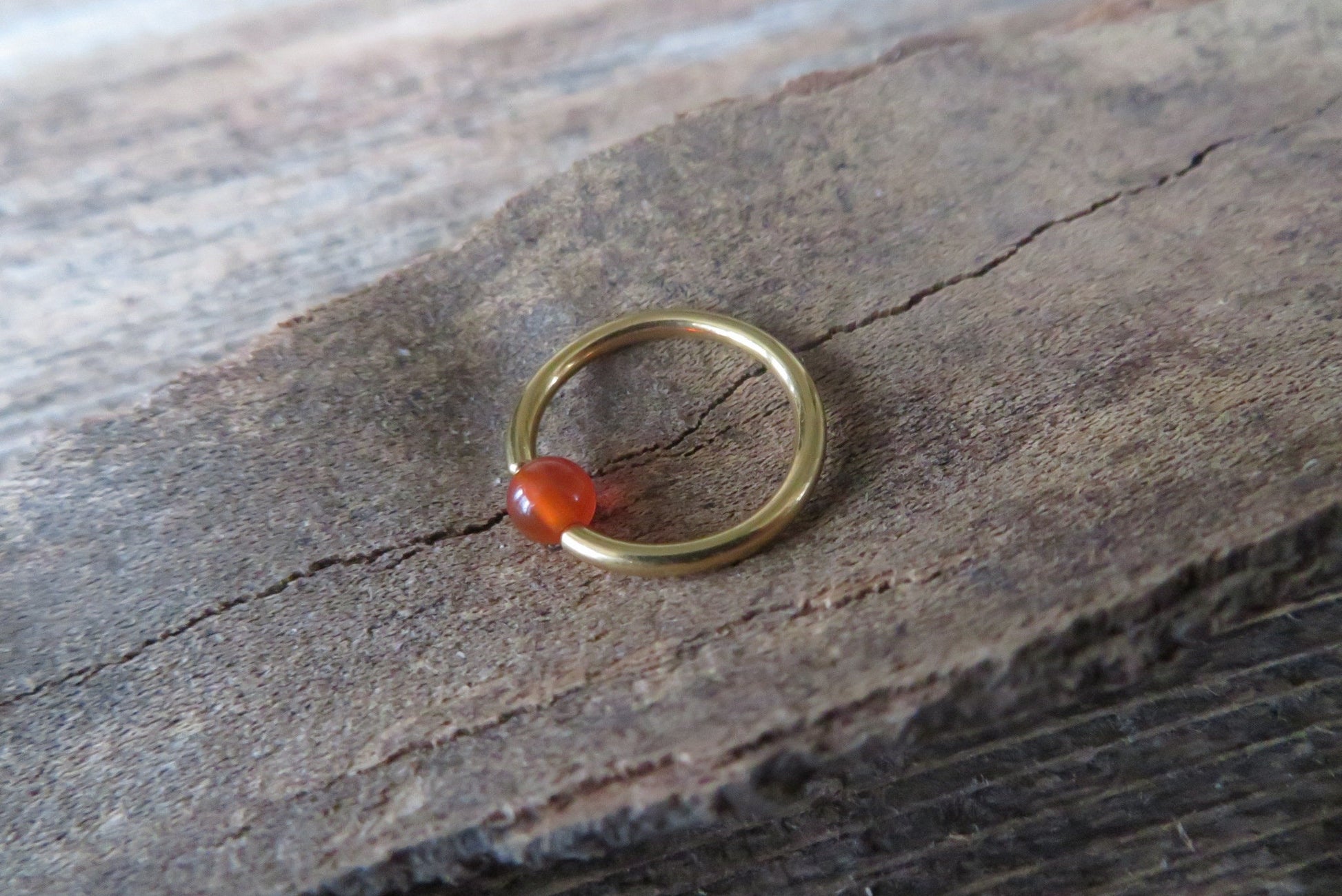 Natural Carnelian Stone Bead Gold Titanium Plated CBR Ring Hoop 16G (1.2mm) 14G (1.6mm) Nose Cartilage Septum Piercing 316L Steel