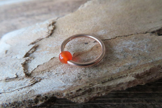 Natural Carnelian Stone Bead Rose Gold Titanium Plated CBR Ring Hoop 16G (1.2mm) 14G (1.6mm) Nose Cartilage Septum Piercing 316L Steel