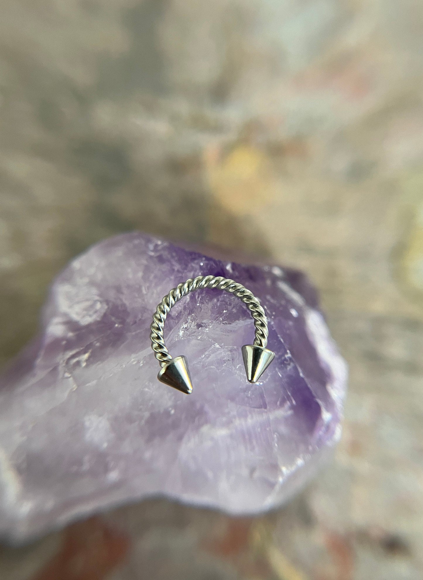 Petite Twisted Braided Horseshoe Ring Long Spikes 16G (1.2mm) Hypoallergenic Septum Piercing Small Snug Diameter Spiked 316L Surgical Steel