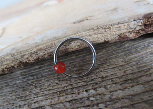 Pure Titanium T-23 Implant Grade Natural Orange Carnelian Stone Bead CBR Ring Hoop 16G (1.2mm) 14G (1.6mm) Nose Helix Septum Lip Piercing