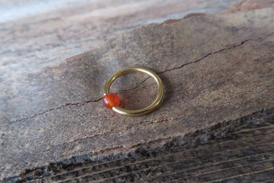 Natural Carnelian Stone Bead Gold Titanium Plated CBR Ring Hoop 16G (1.2mm) 14G (1.6mm) Nose Cartilage Septum Piercing 316L Steel