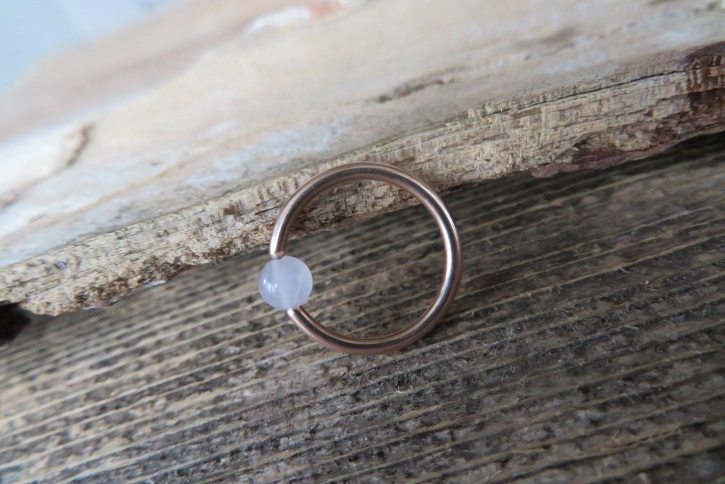 Natural Pink Rose Quartz Stone Bead Rose Gold Titanium Plated CBR Ring 16G (1.2mm) 14G (1.6mm) Nose Cartilage Septum Piercing 316L Steel