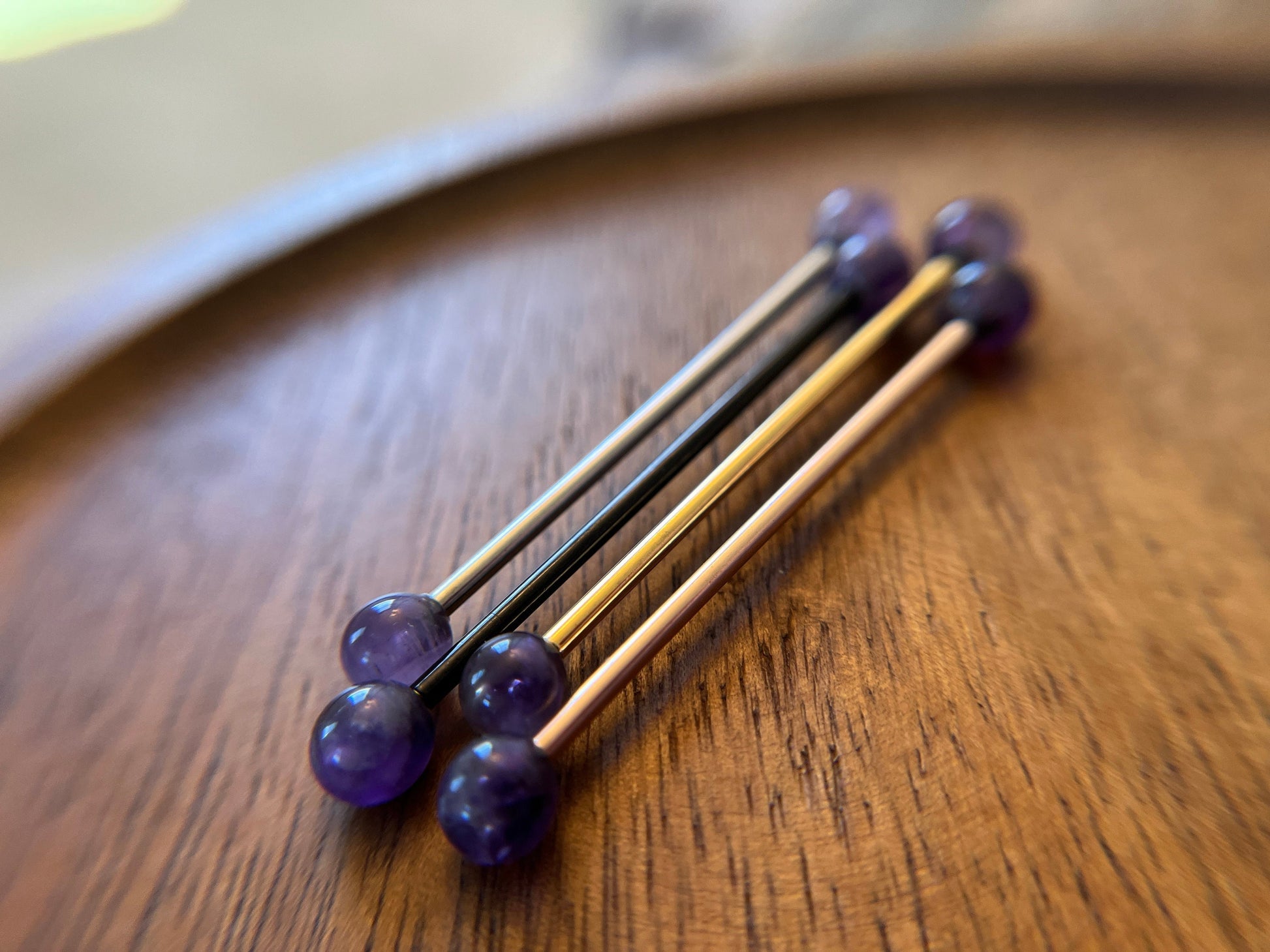 Pick Your Finish Petite Stones Titanium Ion Plated Natural Amethyst Industrial Scaffold Bar Barbell 14G (1.6mm) Piercing Piercings Stone