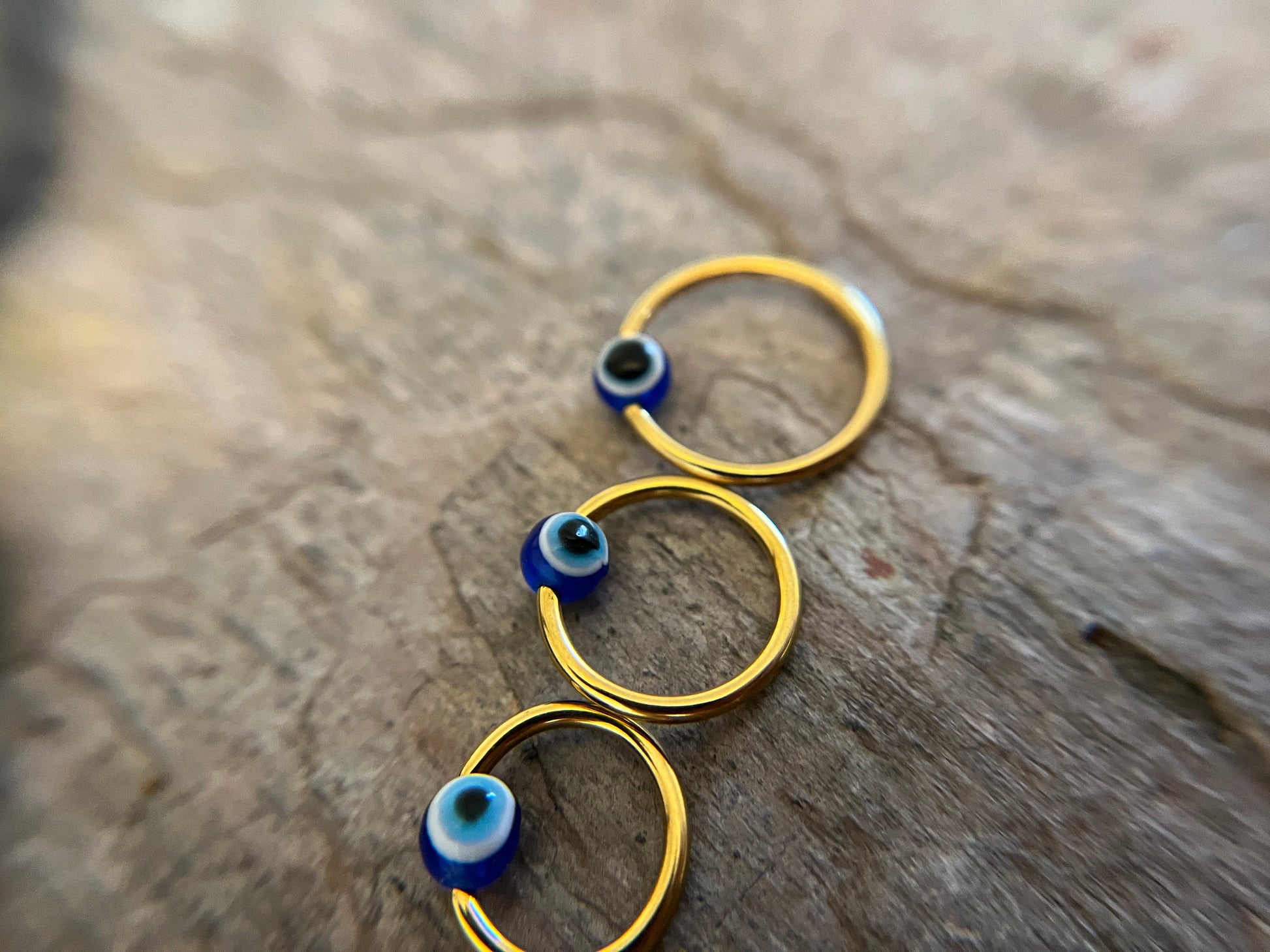 Blue Evil Eye Bead Gold Titanium Ion Plated CBR Ring Hoop 16G (1.2mm) 14G (1.6mm) Nose Helix Septum Lip Piercing Resin Boho Hamsa Handmade