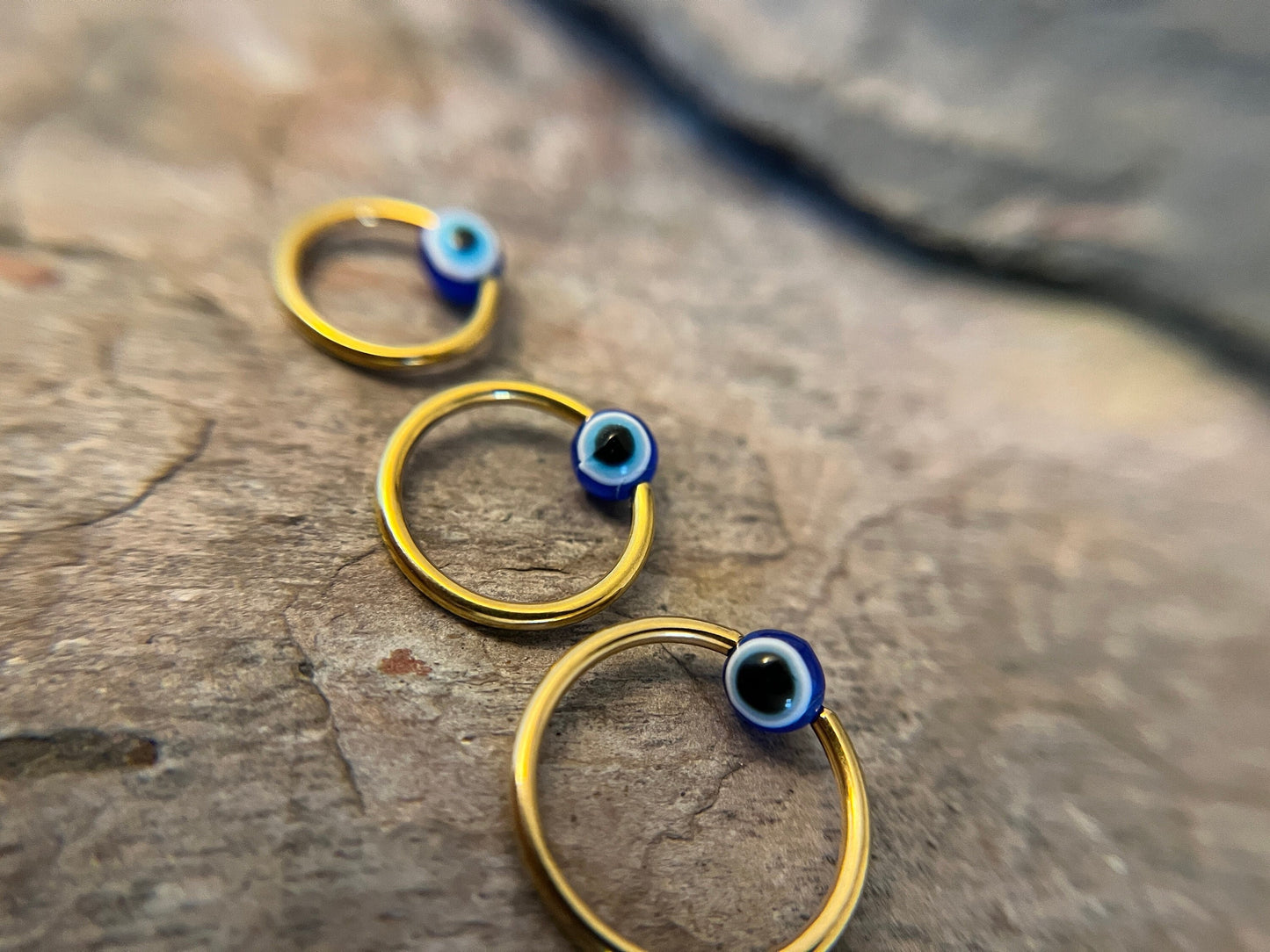 Blue Evil Eye Bead Gold Titanium Ion Plated CBR Ring Hoop 16G (1.2mm) 14G (1.6mm) Nose Helix Septum Lip Piercing Resin Boho Hamsa Handmade