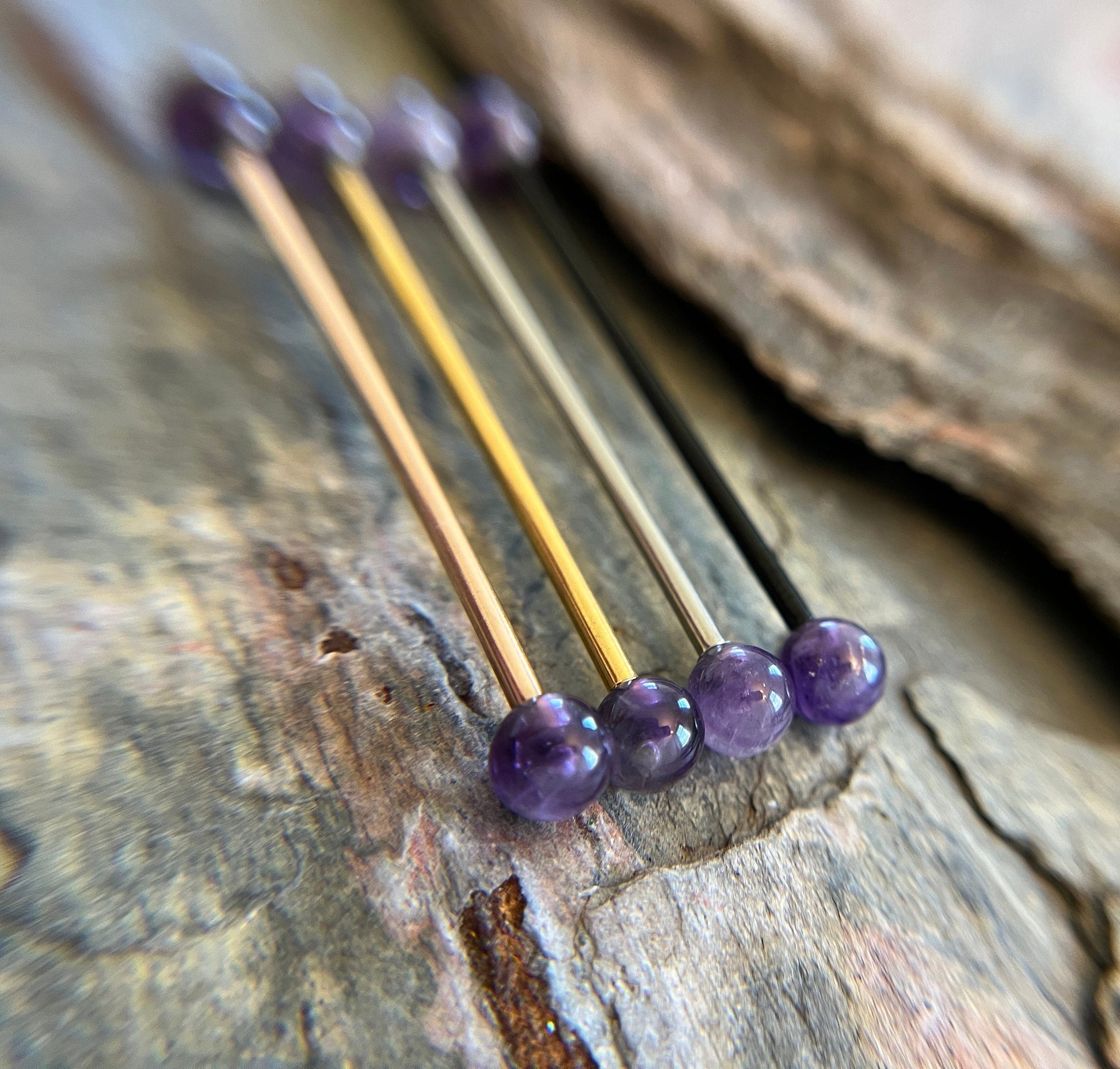 Pick Your Finish Petite Stones Titanium Ion Plated Natural Amethyst Industrial Scaffold Bar Barbell 14G (1.6mm) Piercing Piercings Stone