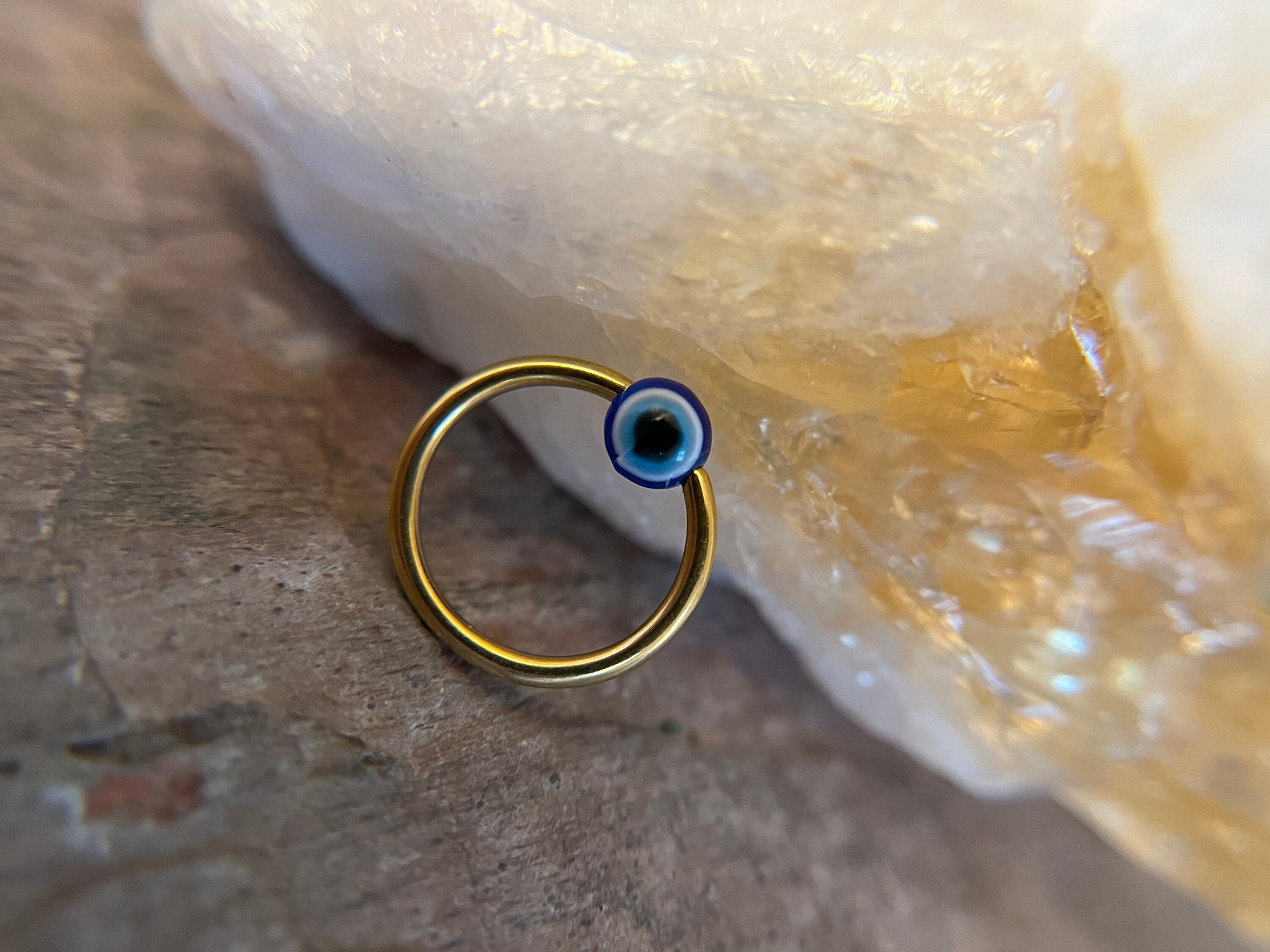 Blue Evil Eye Bead Gold Titanium Ion Plated CBR Ring Hoop 16G (1.2mm) 14G (1.6mm) Nose Helix Septum Lip Piercing Resin Boho Hamsa Handmade