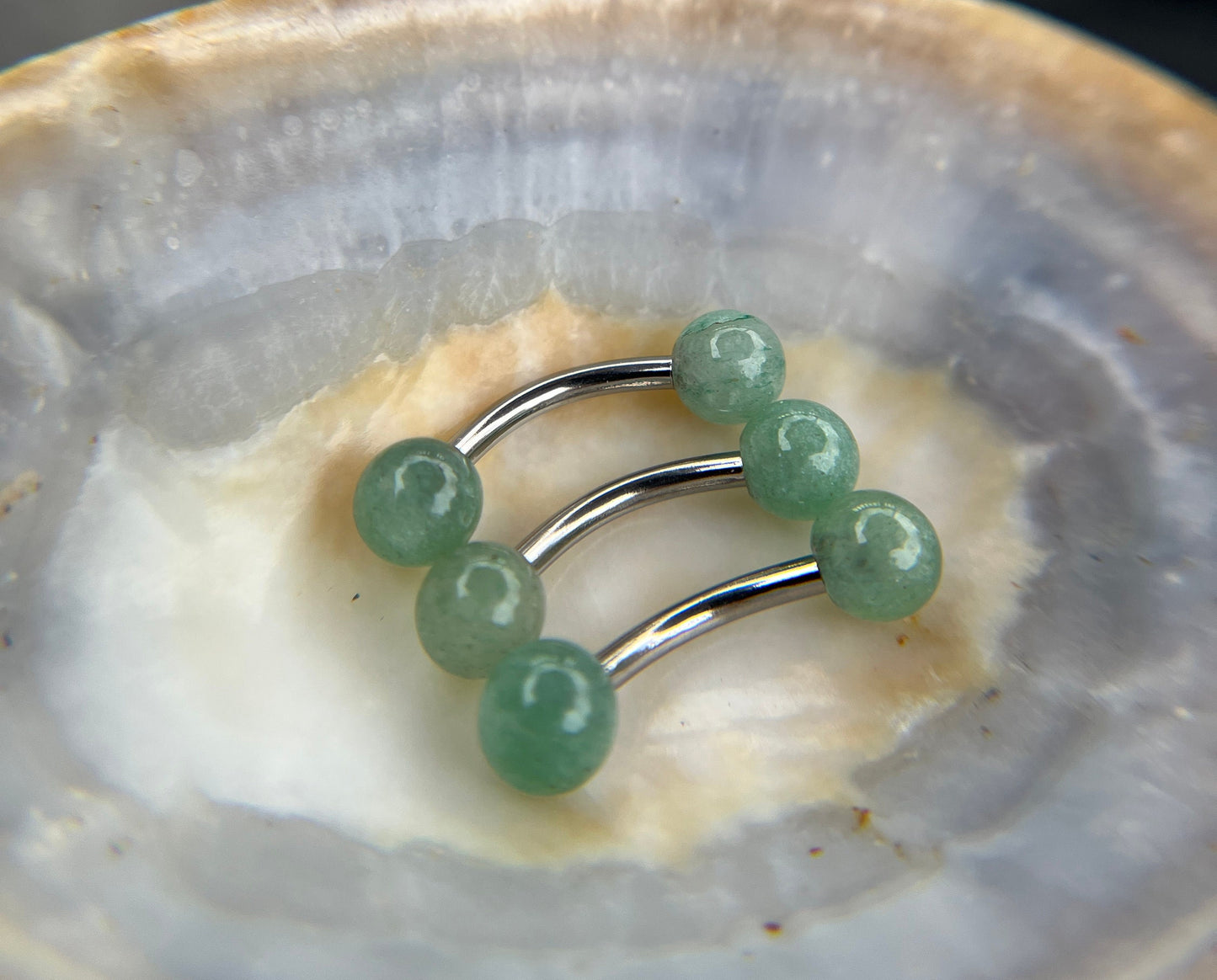 Petite Natural Green Aventurine Stones Pure Titanium Implant Grade 6Al-4V-Eli ASTM F VCH Floating Belly Ring Barbells 14G (1.6mm) Piercing