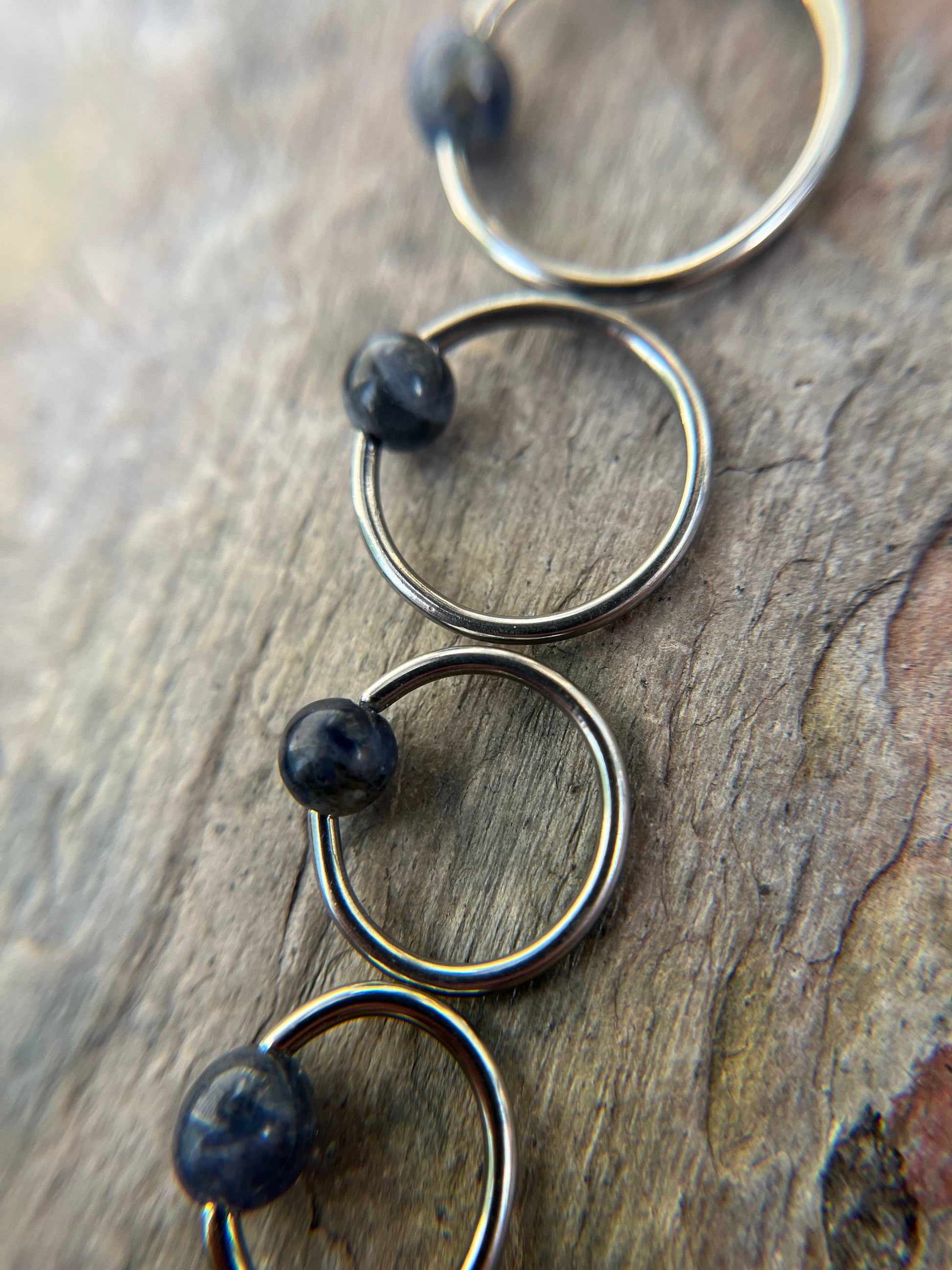 Pure Titanium T-23 Implant Grade Natural Blue Sodalite Stone Bead CBR Ring Hoop 16G (1.2mm) 14G (1.6mm) Nose Septum Helix Lip Piercing