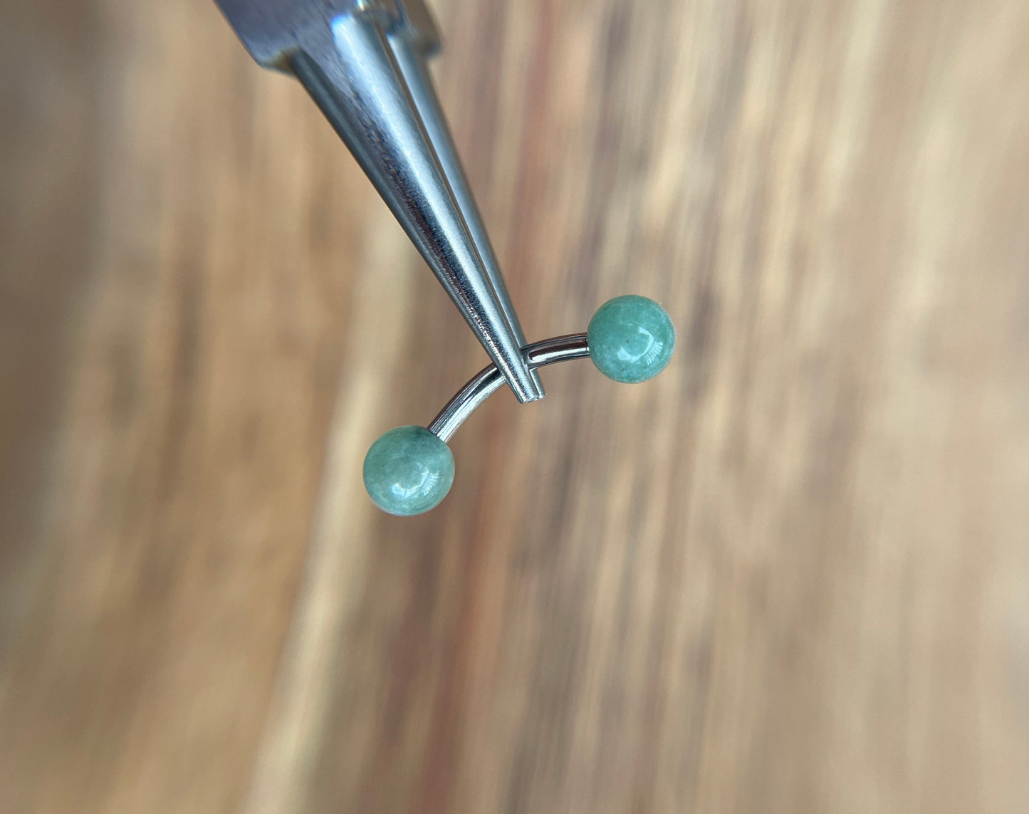 Petite Natural Green Aventurine Stones Pure Titanium Implant Grade 6Al-4V-Eli ASTM F VCH Floating Belly Ring Barbells 14G (1.6mm) Piercing