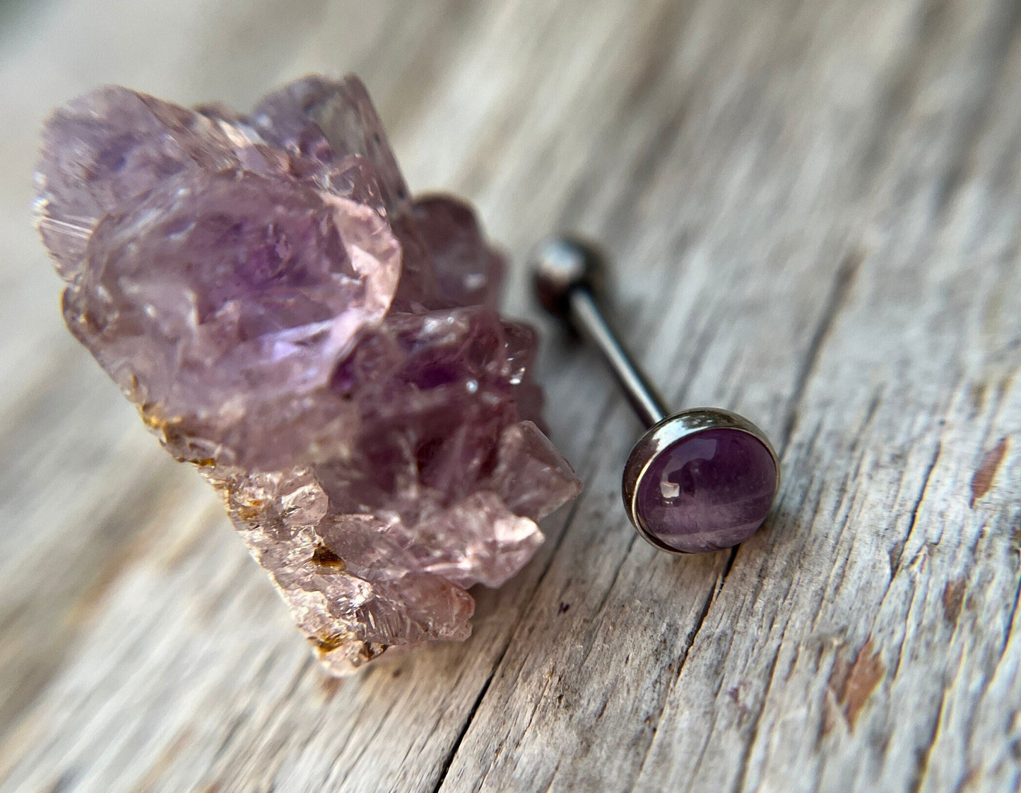 Amethyst Natural Stone Tongue Piercing Barbell