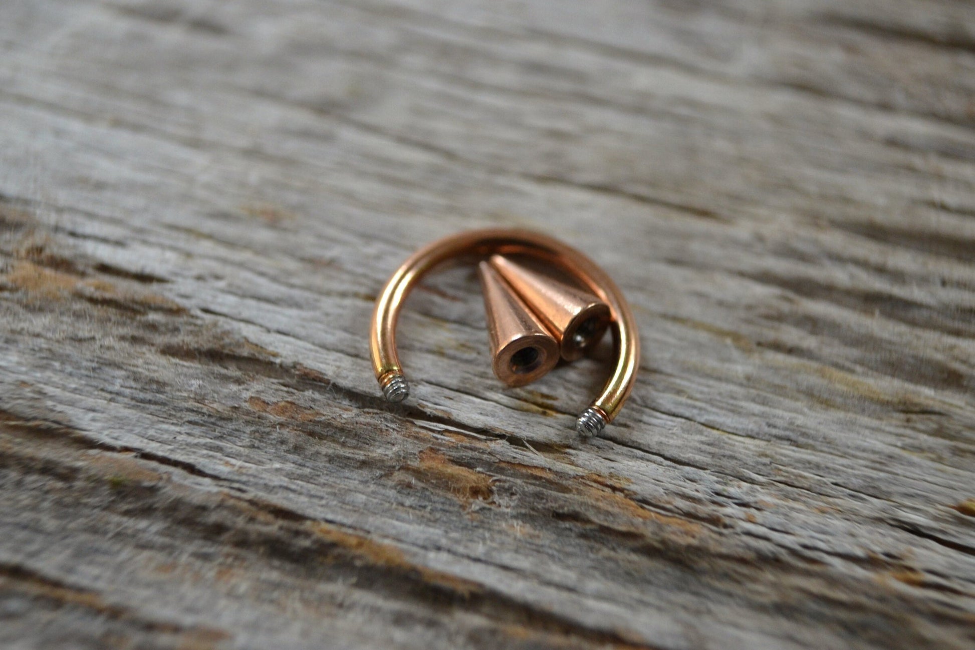 THICK Rose Gold Titanium IP 14G (1.6mm) Long Spikes Horseshoe Ring Septum Piercing Barbell Curved Spiked Surgical Steel Gauged Up