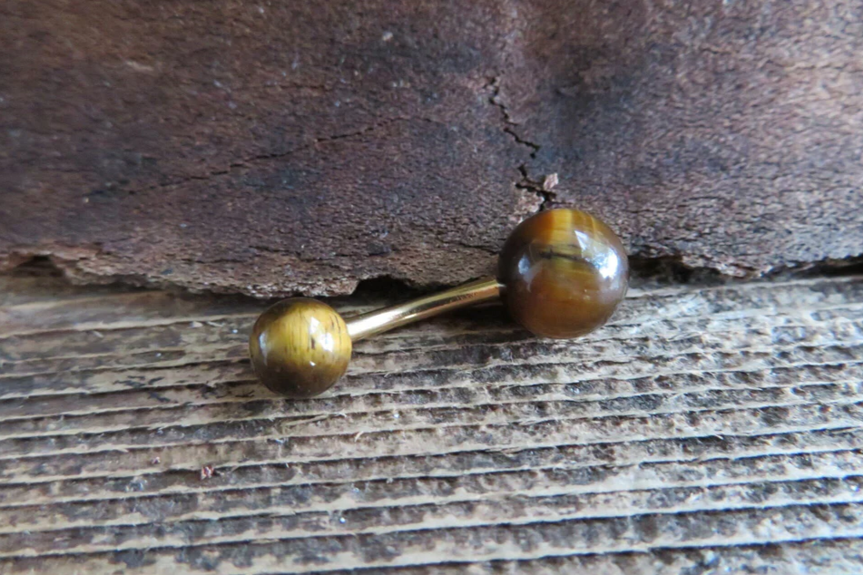 Yellow Tiger's Eye Natural Stone 14G Curved Barbell