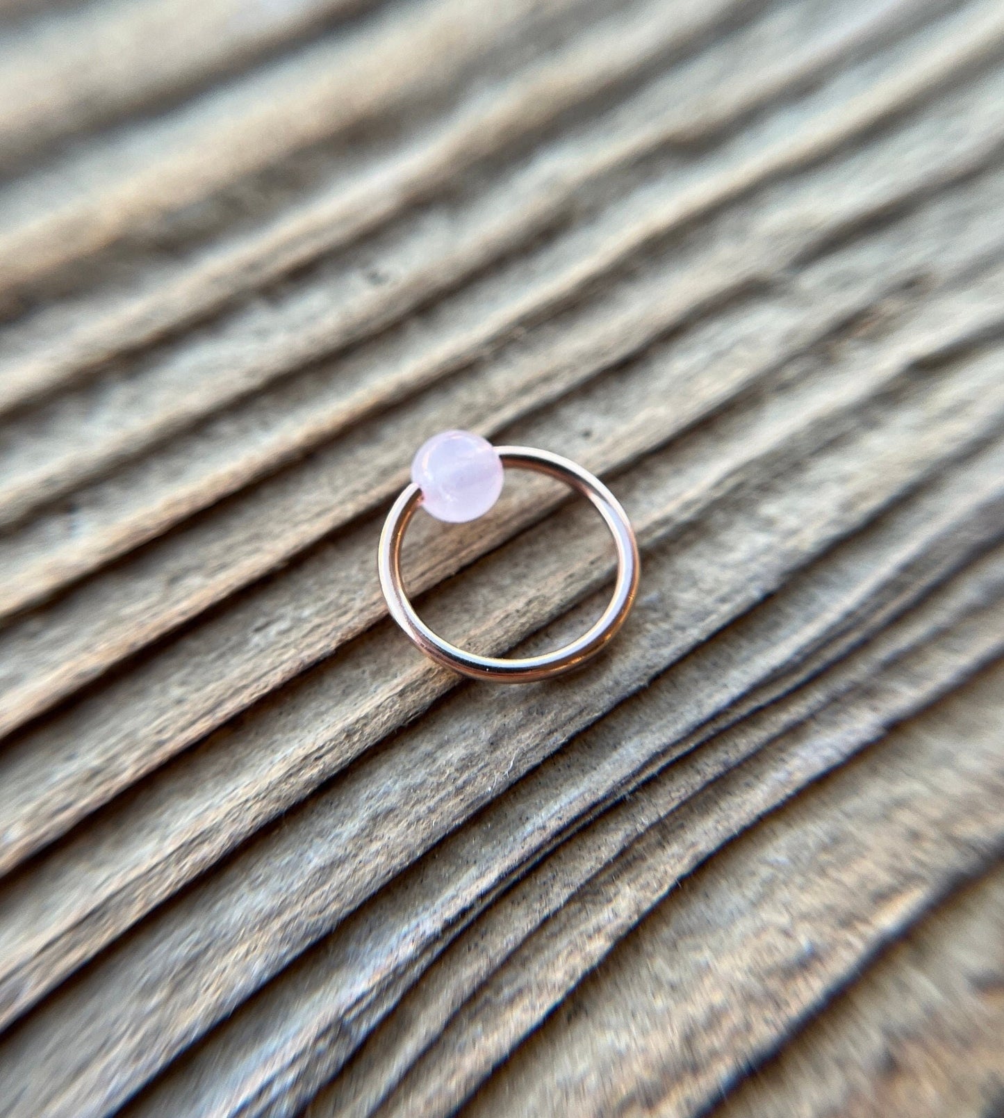 Natural Pink Rose Quartz Stone Bead Rose Gold Titanium Plated CBR Ring 16G (1.2mm) 14G (1.6mm) Nose Cartilage Septum Piercing 316L Steel