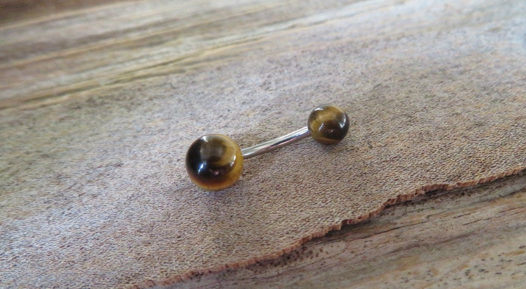 Natural Tiger Eye Stone Custom Length VCH Christina Navel Belly Ring Bar 14G (1.6mm) Piercing Piercings Barbell Pick Your Finish