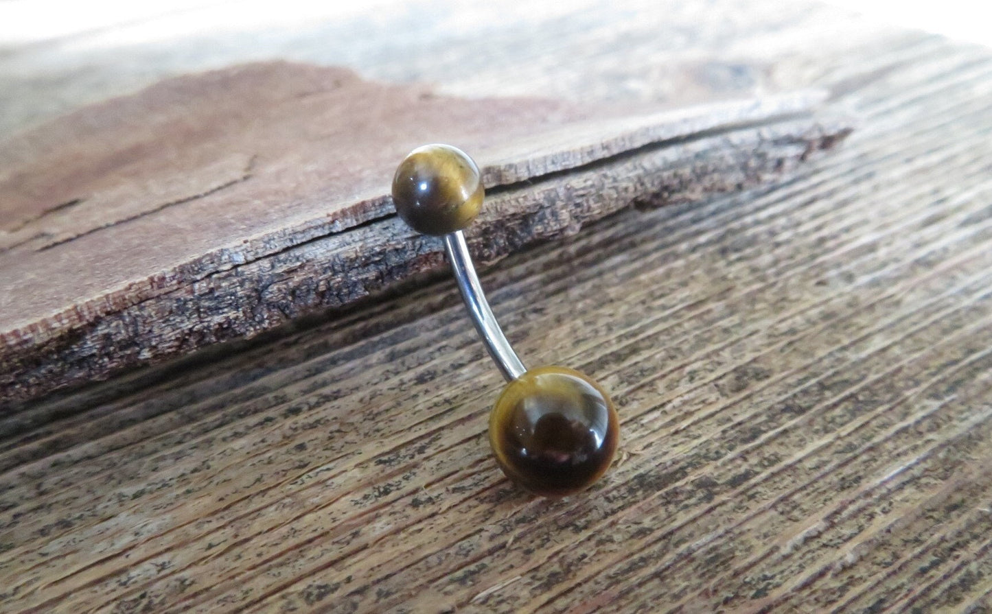 Natural Tiger Eye Stone Custom Length VCH Christina Navel Belly Ring Bar 14G (1.6mm) Piercing Piercings Barbell Pick Your Finish