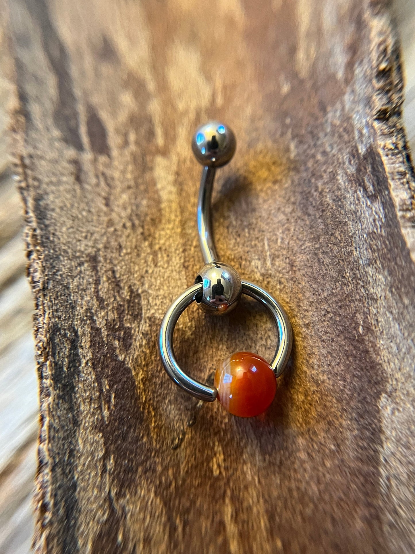 Natural Carnelian Agate Stone Slave Knocker Floating Belly Navel VCH Christina Barbell 14G (1.6mm) Piercing 316L Surgical Steel Ring Orange