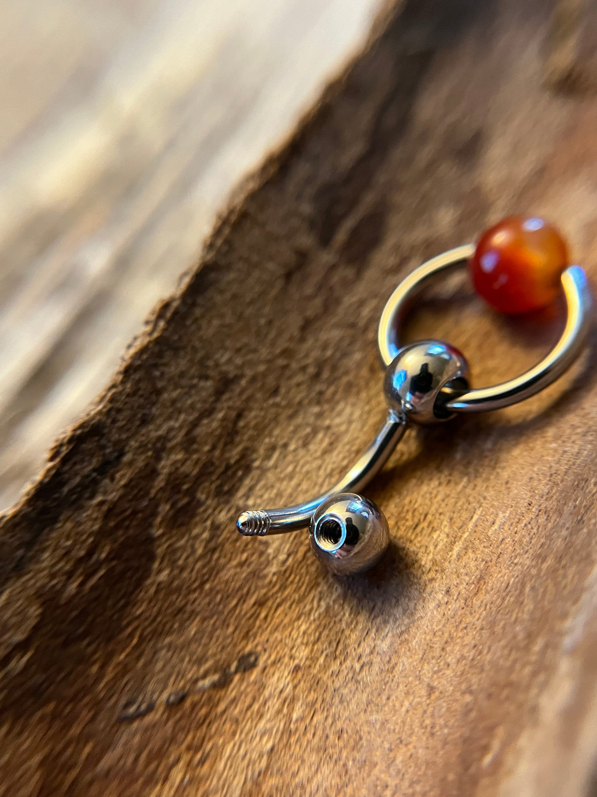 Natural Carnelian Agate Stone Slave Knocker Floating Belly Navel VCH Christina Barbell 14G (1.6mm) Piercing 316L Surgical Steel Ring Orange