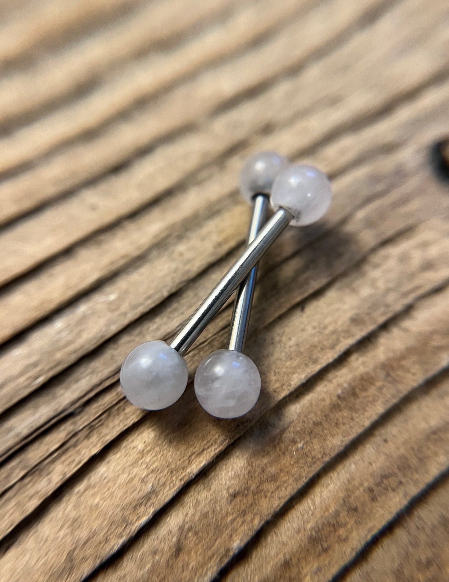 Pure Titanium Implant Grade 6Al-4V-Eli ASTM F Pink Rose Quartz Natural Stone Nipple Tongue Ring Barbells 14G (1.6mm) Barbell Piercing Petite