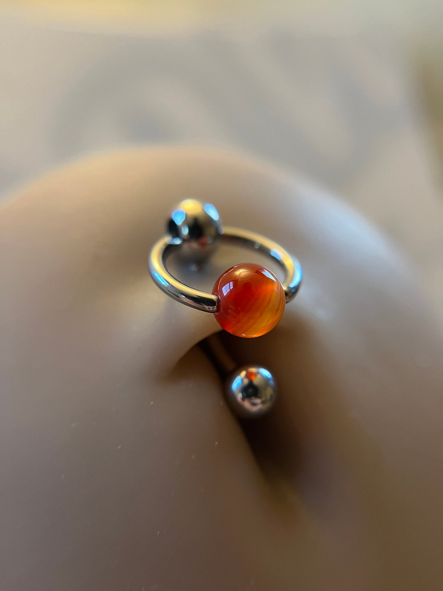 Natural Carnelian Agate Stone Slave Knocker Floating Belly Navel VCH Christina Barbell 14G (1.6mm) Piercing 316L Surgical Steel Ring Orange