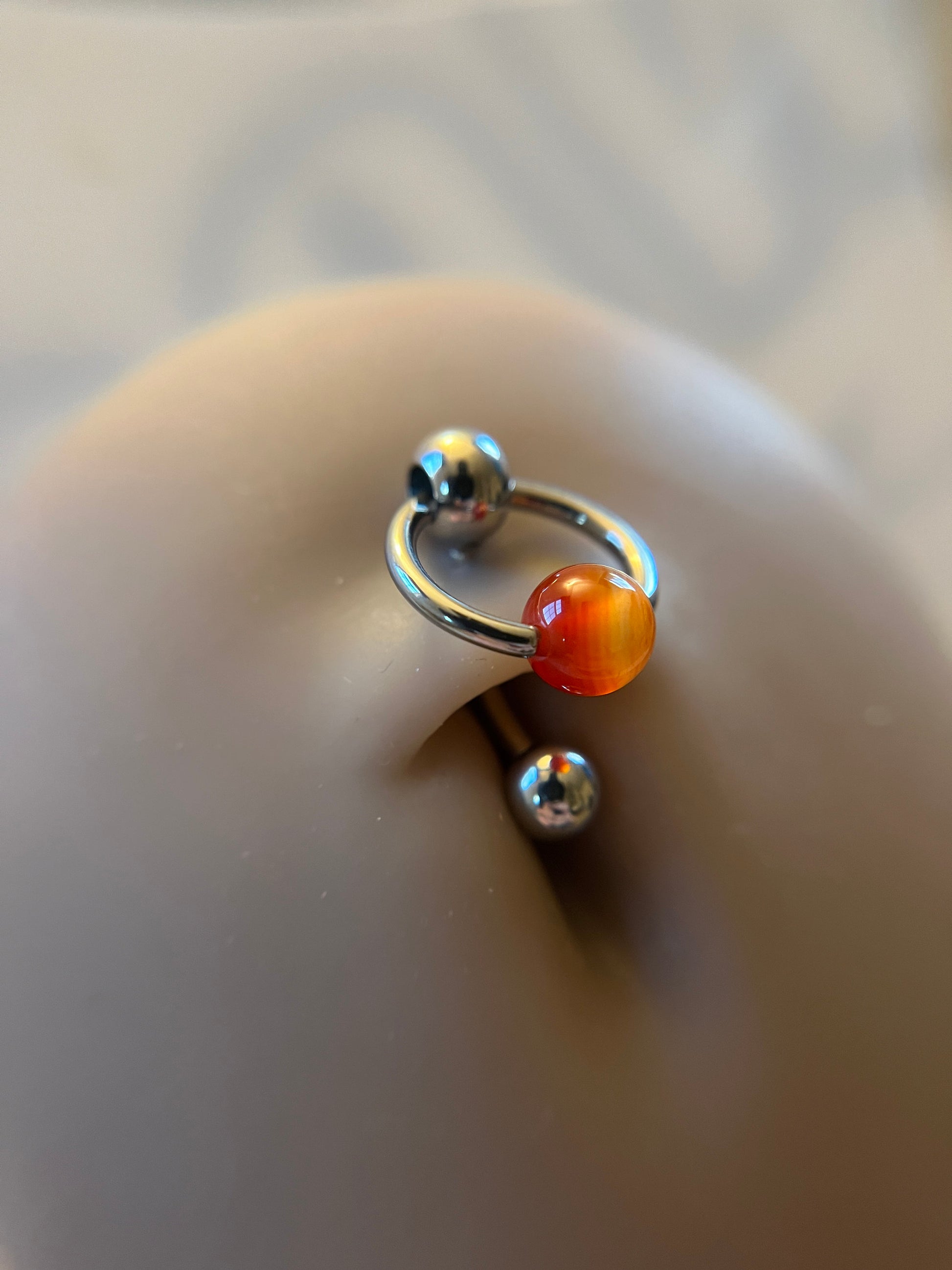 Natural Carnelian Agate Stone Slave Knocker Floating Belly Navel VCH Christina Barbell 14G (1.6mm) Piercing 316L Surgical Steel Ring Orange