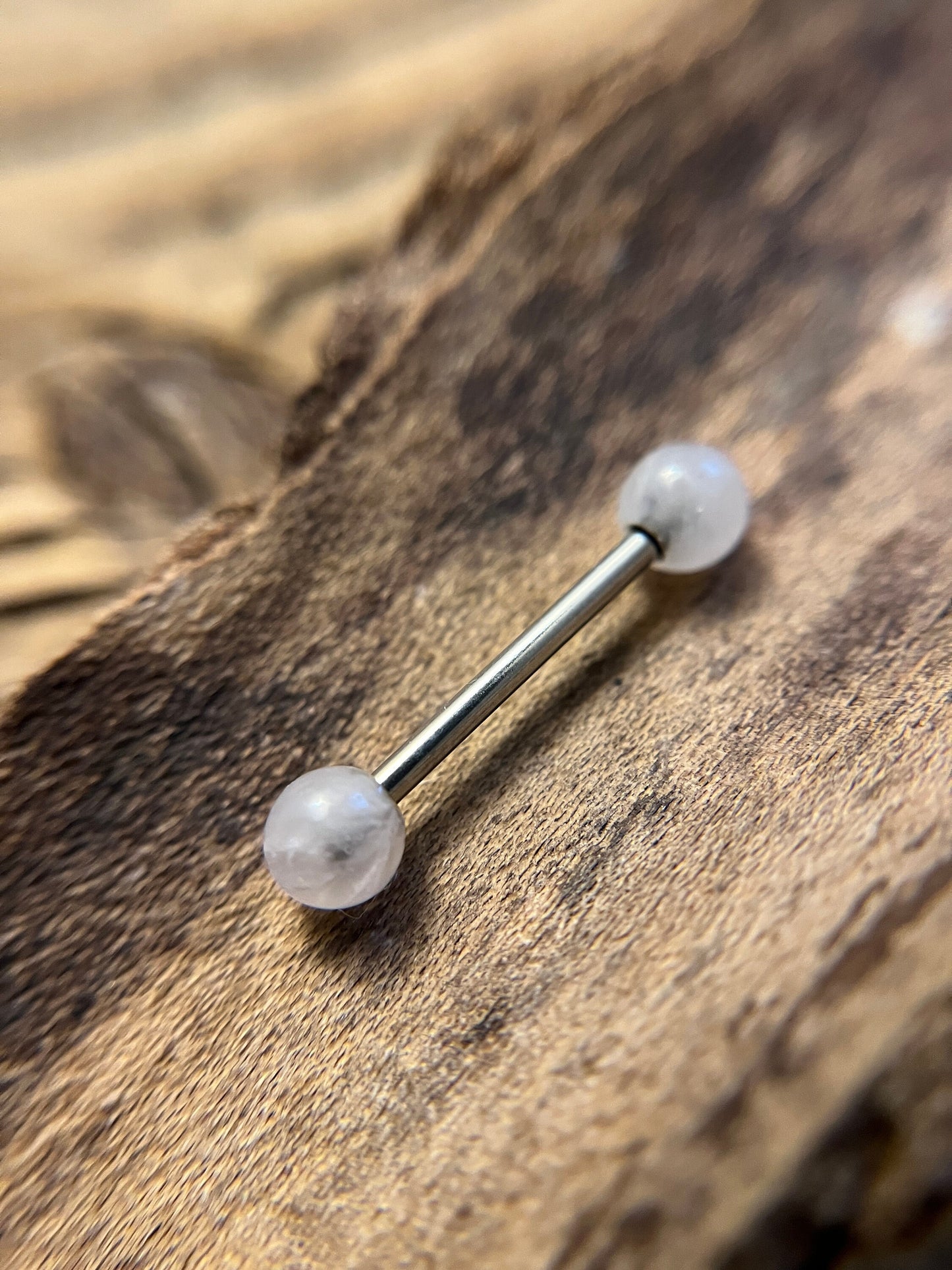 Pure Titanium Implant Grade 6Al-4V-Eli ASTM F Pink Rose Quartz Natural Stone Nipple Tongue Ring Barbells 14G (1.6mm) Barbell Piercing Petite