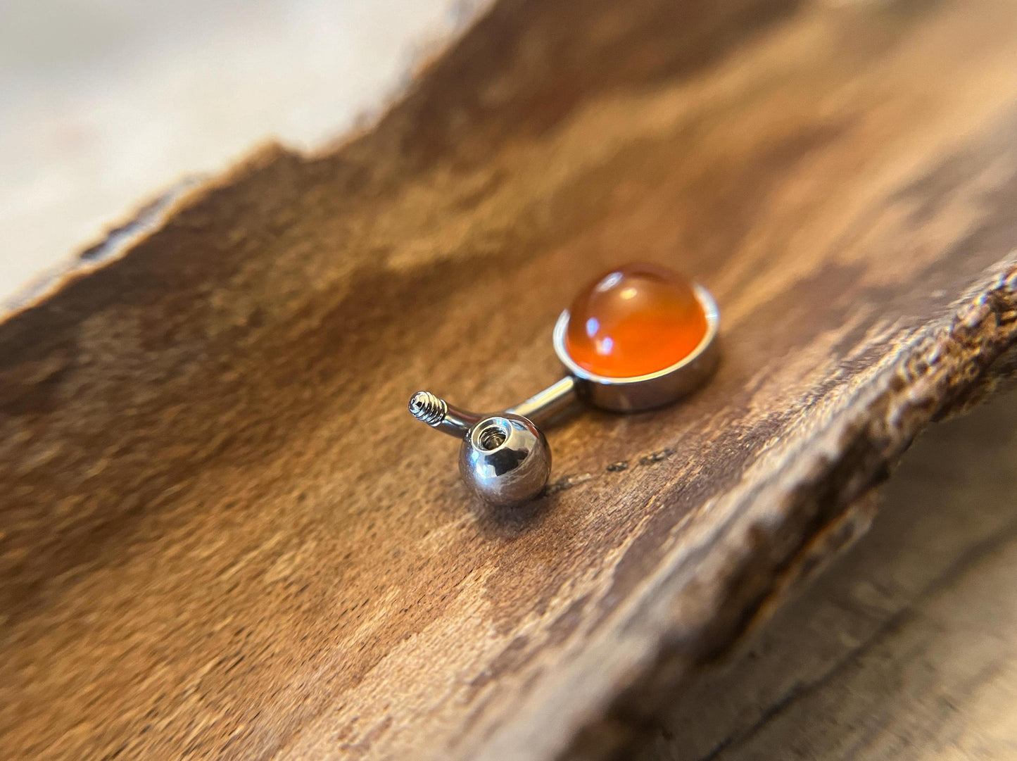 Natural Carnelian Agate Stone Belly Ring Floating Navel VCH Piercing Barbell 14G (1.6mm) Custom Length Bar Bezel Set 316L Surgical Steel