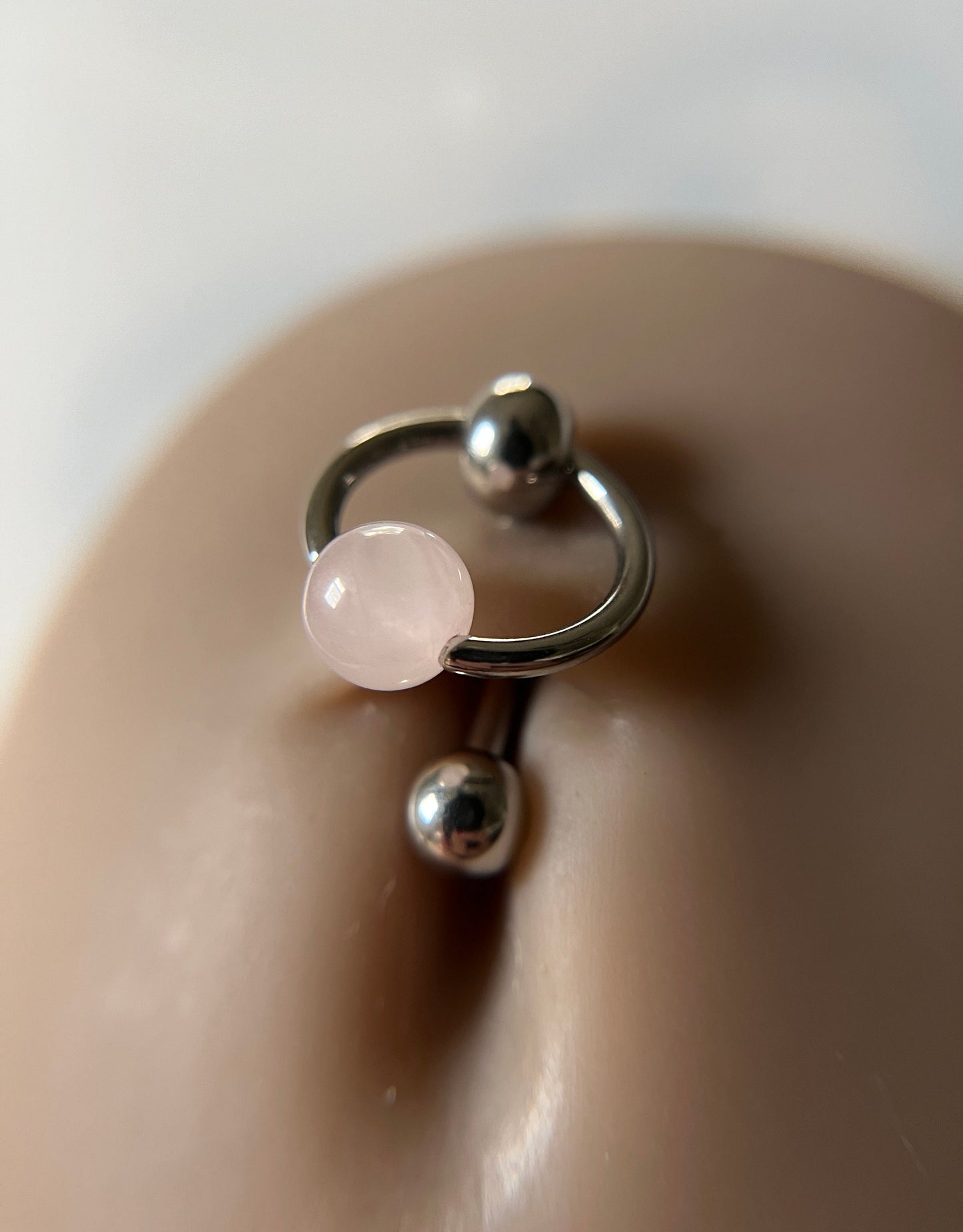 Natural Pink Rose Quartz Stone Slave Knocker Floating Belly Navel VCH Christina Barbell 14G (1.6mm) Piercing 316L Surgical Steel Bar Ring