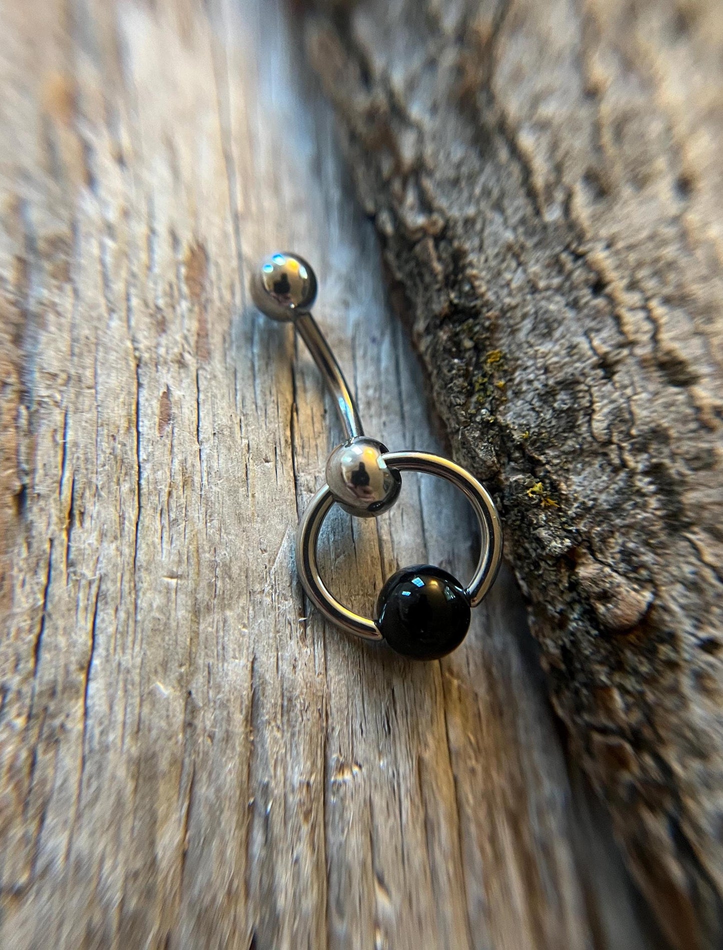 Natural Black Obsidian Volcanic Glass Slave Knocker Floating Belly Navel VCH Christina Barbell 14G (1.6mm) Piercing Surgical Steel Bar Ring