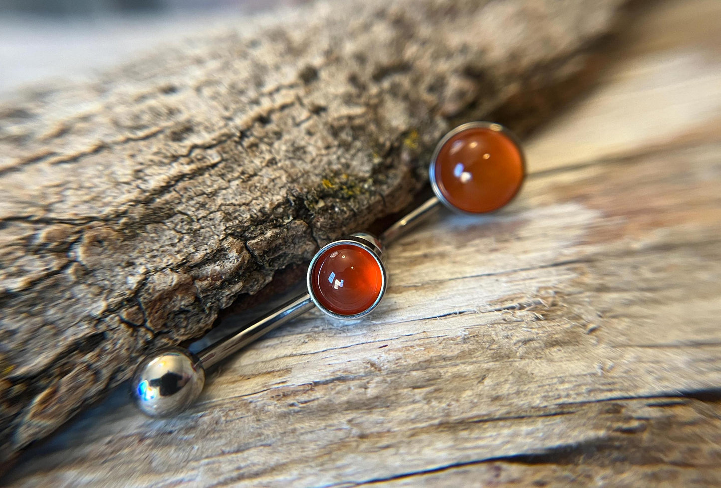 Natural Carnelian Agate Stone Belly Ring Floating Navel VCH Piercing Barbell 14G (1.6mm) Custom Length Bar Bezel Set 316L Surgical Steel