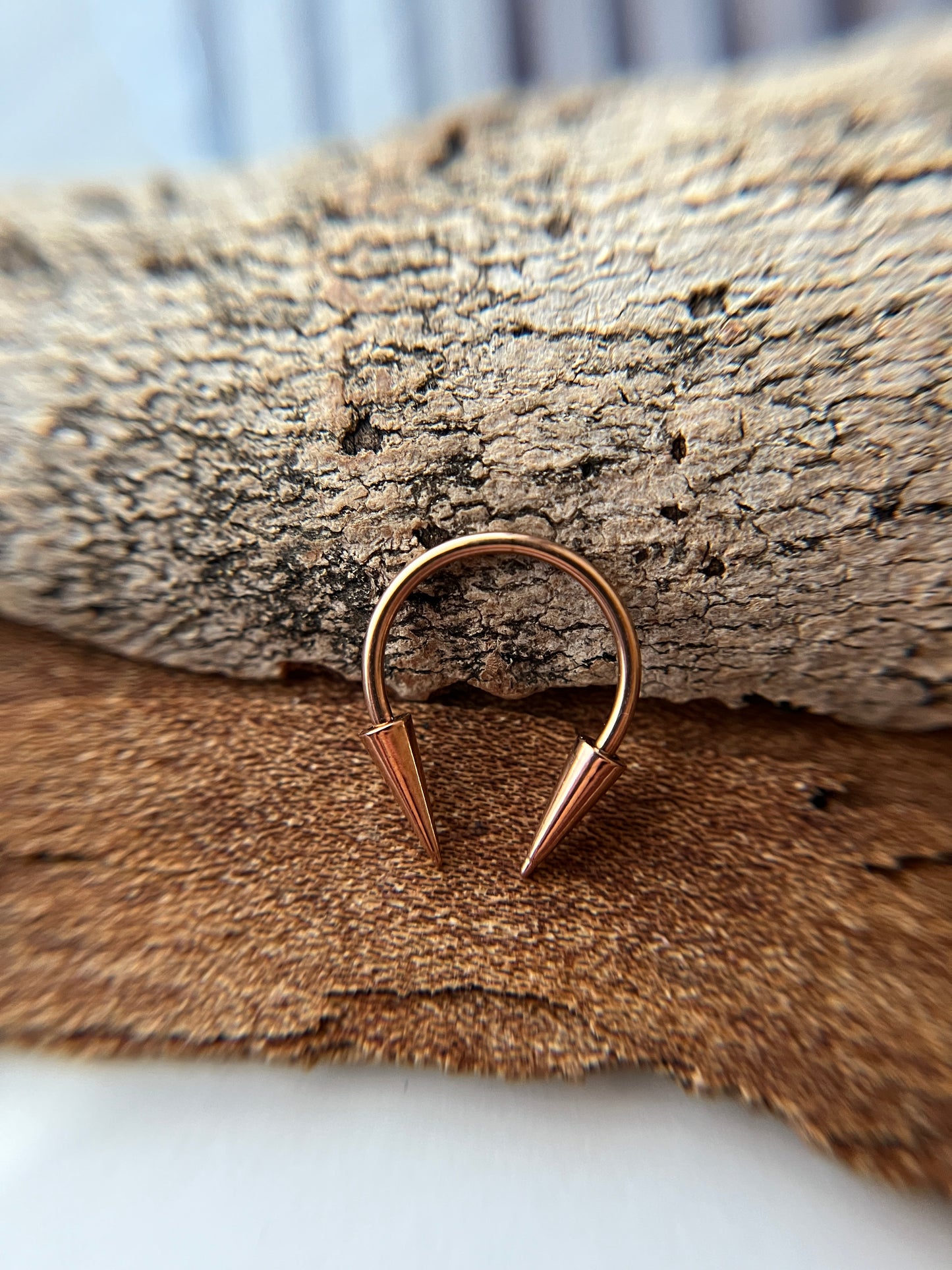 Rose Gold Titanium Ion Plated Slender Long Spikes 16G Horseshoe Ring