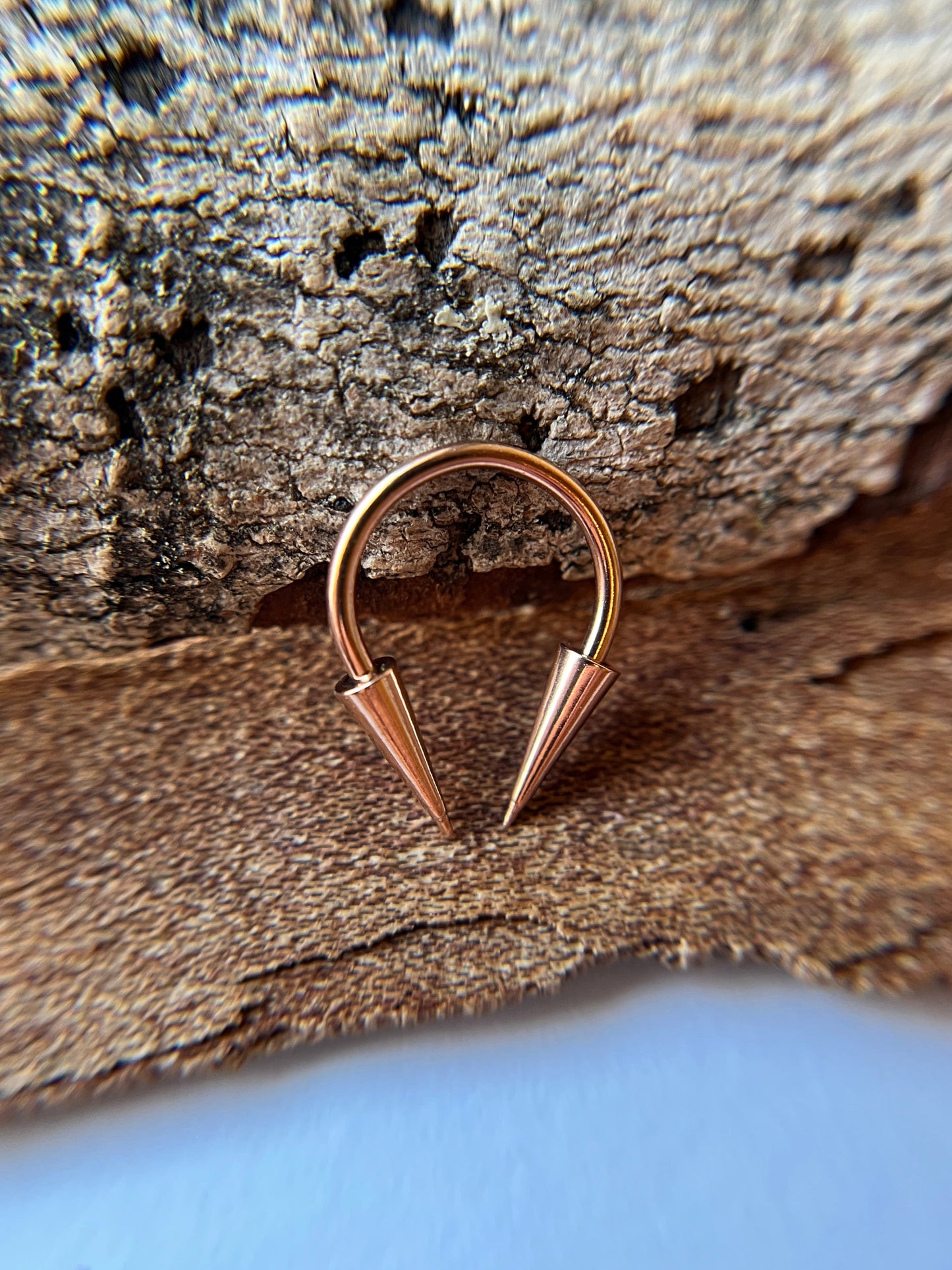 Rose Gold Titanium Ion Plated Slender Long Spikes 16G Horseshoe Ring