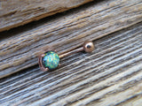 Rose Gold IP Faux Opal Glitter Belly Ring (Blue)
