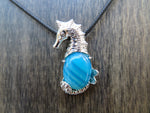 Natural Stone Seahorse Pendant (Blue Agate)