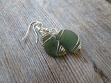 Authentic Caribbean Sea Glass Wire Wrapped Earrings (Green)