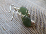 Authentic Caribbean Sea Glass Wire Wrapped Earrings (Green)