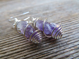 Basket Cage Wire Wrapped Natural Stone Earrings (Amethyst)