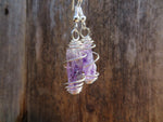 Basket Cage Wire Wrapped Natural Stone Earrings (Amethyst)