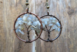 Tree of Life Stone Chip Copper Tone Earrings (Labradorite)