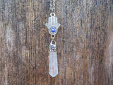 Clear Quartz Crystal Hamsa Hand Necklace