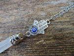 Clear Quartz Crystal Hamsa Hand Necklace