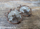 Tree of Life Stone Chip Copper Tone Earrings (Clear Quartz)