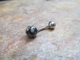 Large Natural Stone Belly Ring (Snowflake Obsidian)