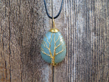 Tree of Life Gold Wire Wrapped Natural Stone Necklace (Green Aventurine)