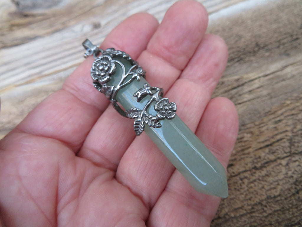 Flower Wrapped Crystal Necklaces, Green Aventurine