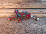 Gothic Cross Red Star Zirconia Dangle Belly Ring